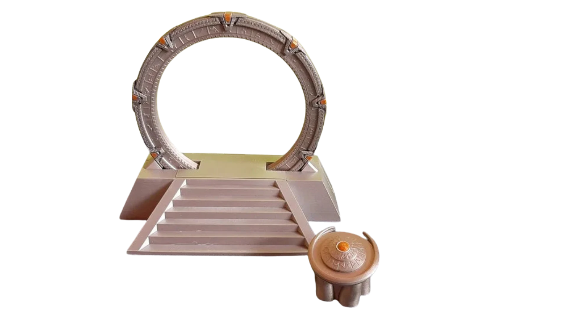 Stargate in an off-world pedestal with a DHD