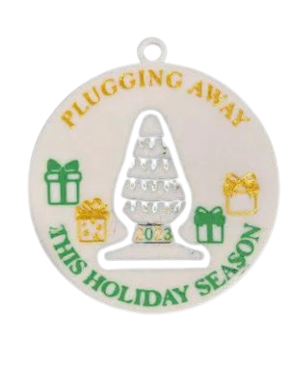Pluggin away this holiday season ornament