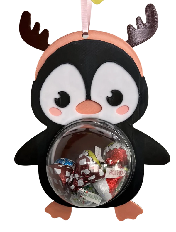 Christmas Ornaments Candy Holder - Penguin Wearing Deer Hat