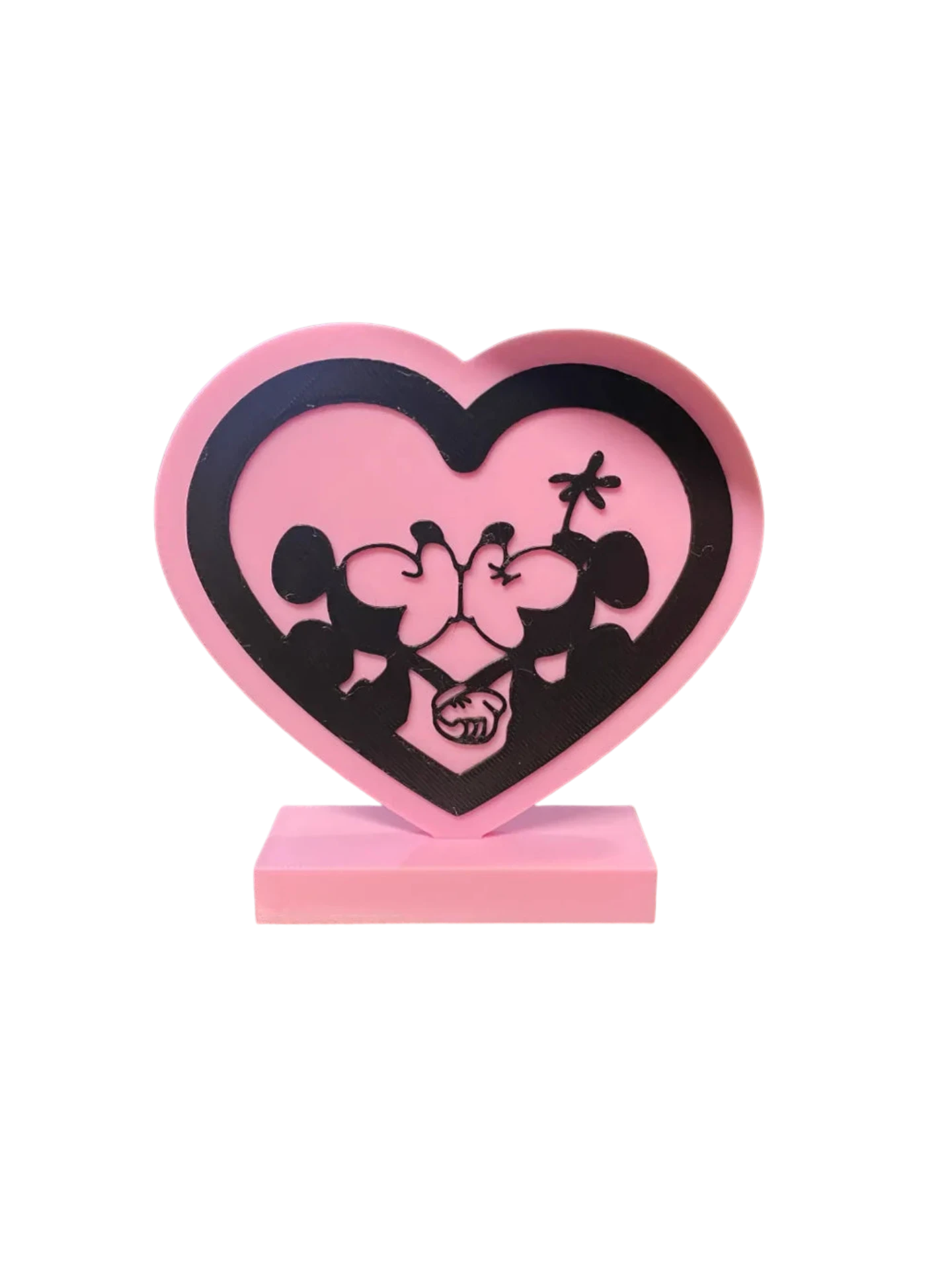 Valentines Mickey and Minnie kissing Heart with stand