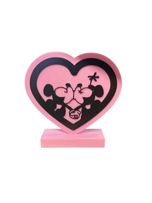 Valentines Mickey and Minnie kissing Heart with stand