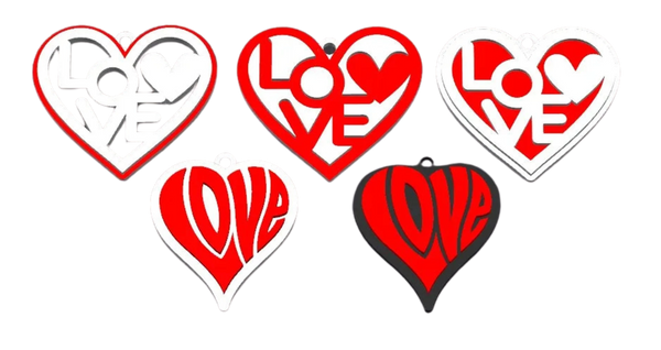 5 love hearts , valentines keychains / necklace charm ()