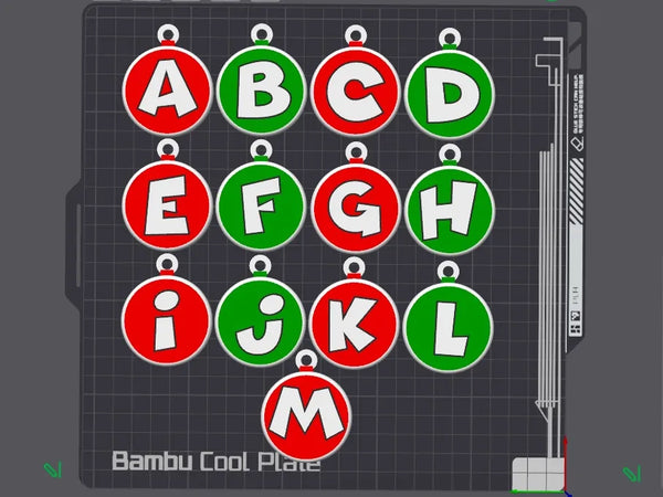 xmas-bauble alphabet A-M-keychainscommercial