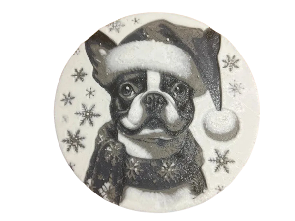 Christmas santa Boston terrier coaster decoration