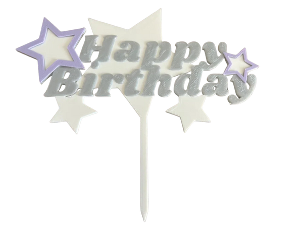 Happy Birthday cake topper with starts