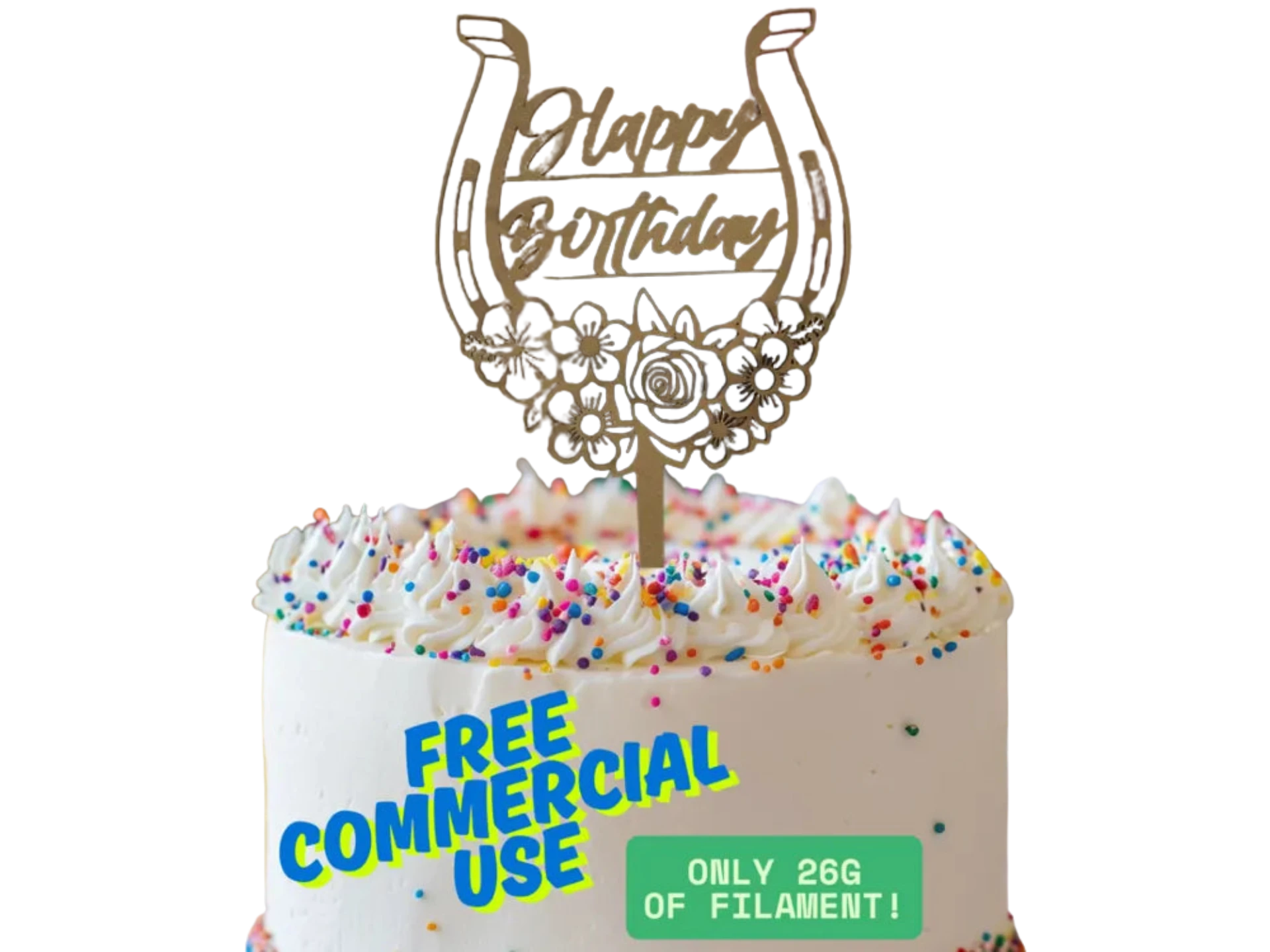 Caketopper Happy Birthday Horseshoe with Flowers