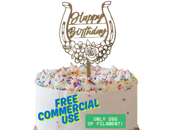 Caketopper Happy Birthday Horseshoe with Flowers