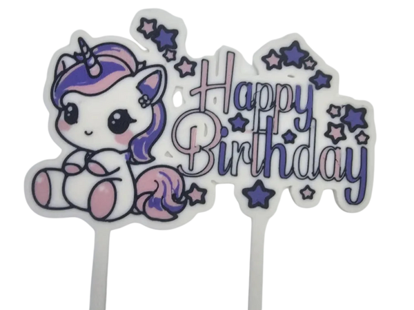 Unicorn happy birthday 4 colours cake topper
