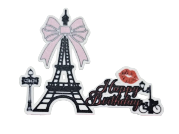 Paris Happy Birthday cake topper