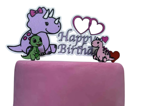 Dino girl Happy birthday cake topper