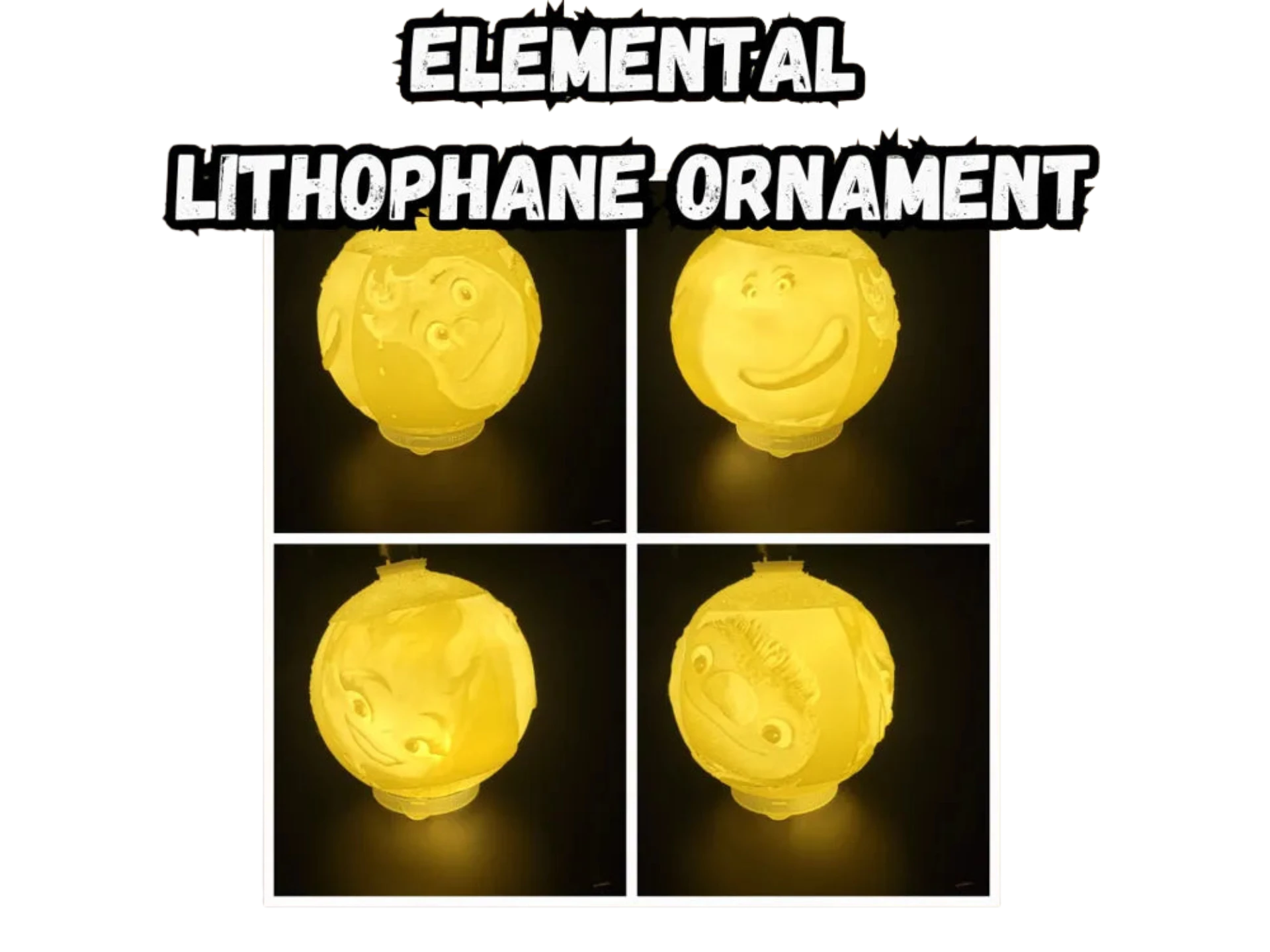 Elemental Lithophane Christmas Ornament