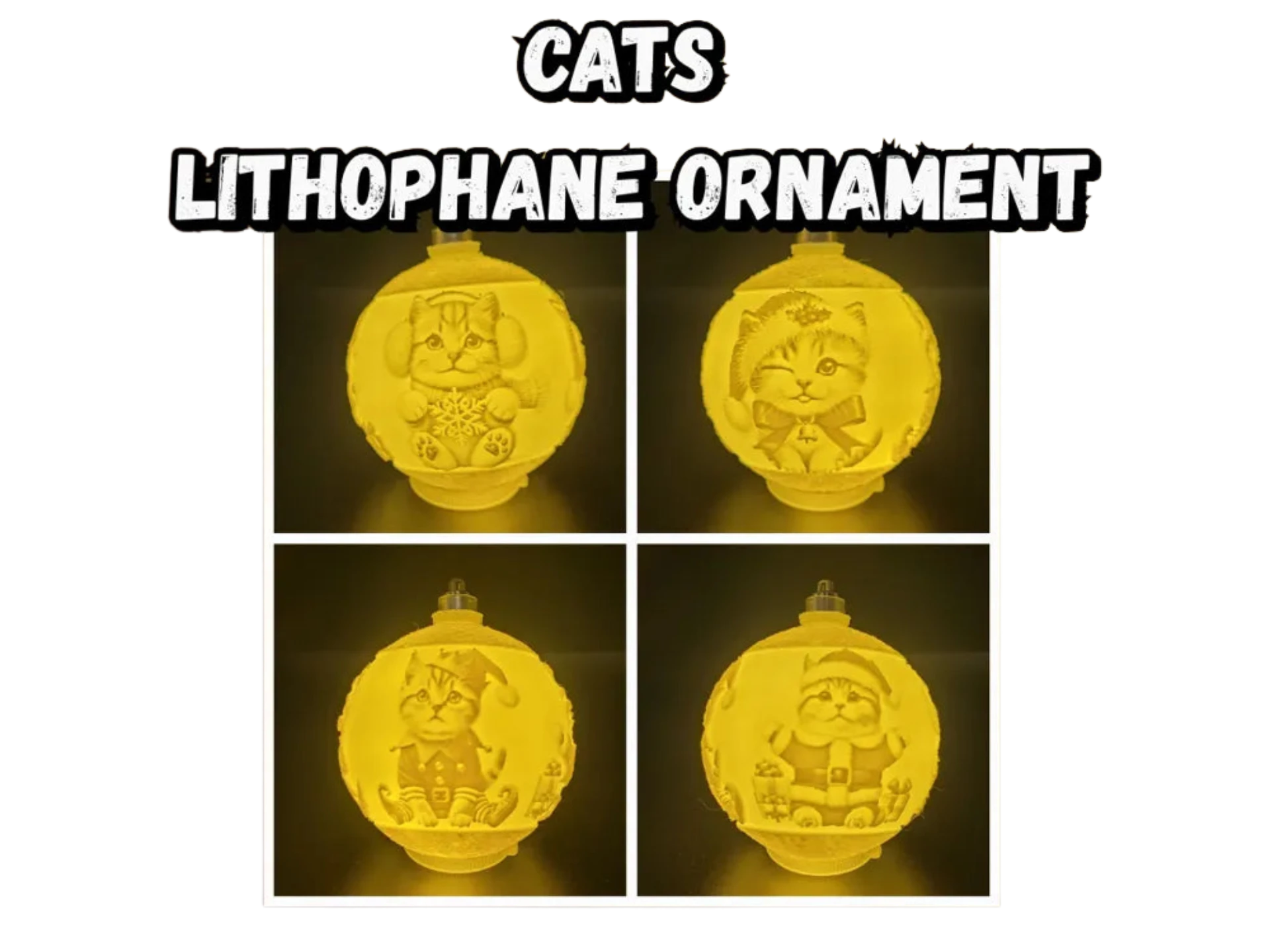 Cat Lithophane Christmas Ornament
