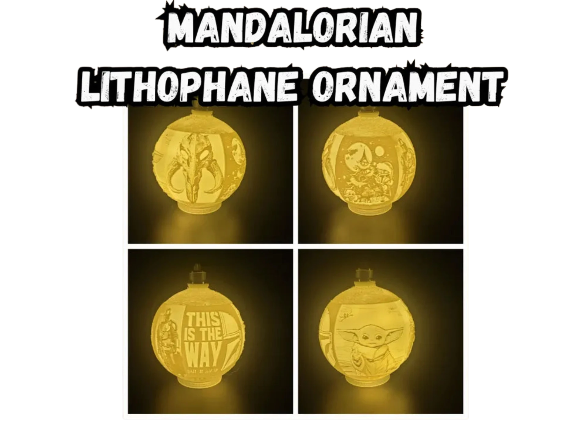 Mandalorian Lithophane Christmas Ornament